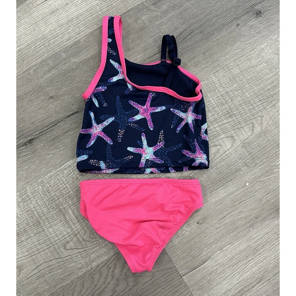 Lands End Girls 3T Starfish Swimsuit W/ Sun Shirt NWOT Pink Blue READ